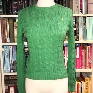 Ralph Lauren Green Cableknit Crew Sweater Crewneck